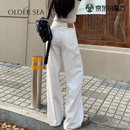 OLDER SEA白色阔腿牛仔裤女夏季款2025新款高腰显瘦宽松直筒白色裤子女 白色 S 建议85-95斤